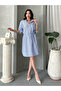 Women's Striped Half-Button Midi Length Dress