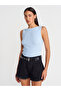 10764 Boat Neck Ribbed Knitwear Blouse-Blue