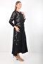 Embroidered Detail 100% Viscose Black Long Modest Dress - 3