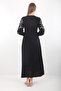 Embroidered Detail 100% Viscose Black Long Modest Dress - 4