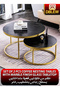 Set of 2 Modern Black Faux Marble Finish Round Nesting Coffee Table Side Stackable Accent Tea Tables