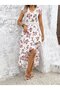 Women's Short Sleeve V Neck Floral Print Short Front Long Back Single Jersey Dress - 2
