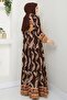 Shaped Spiral Pattern Viscose Dress Bitter Brown - 5