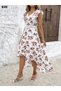 Women's Short Sleeve V Neck Floral Print Short Front Long Back Single Jersey Dress - 4