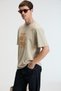 Sweet Men's 100% Cotton Oversize Fit Printed Short Sleeve Round Neck Stone Color T-Shirt - 4