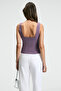 Sanuki Women's Slim Short Hollow Collar Purple Blouse - 6
