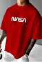 Men's Red Nasa Printed Oversize Tshirt