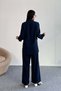 Shirring Detailed Shirt and Wide Leg Pants Two Piece Set 2504 - Black - 4