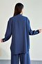 Lacing Detailed Shirt and Wide Leg Pants Double Set 2519 - Navy Blue - 7