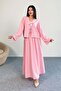 Tie Detailed Jacket and Long Skirt Double Set 8842 - Pink - 2