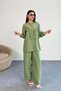 Ruffle Detail Long Sleeve Shirt and Wide Leg Pants Two Piece Set 8021 - Green - 7