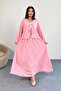 Tie Detailed Jacket and Long Skirt Double Set 8842 - Pink - 4