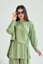 Lacing Detailed Shirt and Wide Leg Pants Double Set 2519 - Green - 2