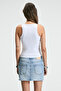 Wikends Women's Crew Neck Thick Strap White Tank Top with Print Detail on the Front - 6