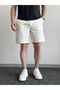Men's White Gabardine Fabric Shorts Premium Quality Waist Elastic Detail Capri