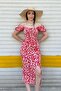 Watermelon Sleeve Large Floral Pattern Slit Square Neck Summer Midi Dress - 6