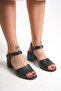 Leather Black Single Strap Thick Heel Women's Shoes Tmd2025850 - 5