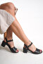 Leather Black Single Strap Thick Heel Women's Shoes Tmd2025850