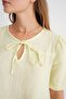 4715 Women's Tie Collar Short Sleeve Muslin Blouse Yellow - 7