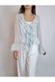 Women's Blue Volanli V-Necklace Lace Shirt Yy101239 - 2