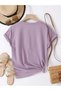 Women's Lilac Saplings Printed Oversize T-Shirt - 2