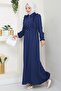 Navy Blue Dress with Zipper Ruffle Detail - 3
