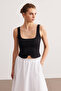 Black Low-cut Crop Blouse
