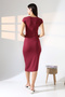 Basic Women's Long Casual Dress with Low Sleeve Closed Crew Neck 21898 Bordo - 4