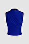 6071 Sleeveless Gathered Cobalt Blue Crop Blouse