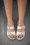 Lisbon Women's Genuine Leather Buckle Slippers White - 3