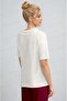 Women's Ecru White Ribbon Fluffy Textured Print Regular Fit Regular Fit T-Shirt - 3