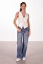Women's Gold Buttoned Linen Vest - White - 2