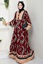 Shaped Spiral Pattern Viscose Dress Burgundy