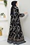 Shaped Spiral Pattern Viscose Dress Black - 4