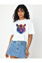 Women's Crew Neck Tiger Printed Crop T-Shirt