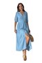 Women's Summer White Dress - V-Neck Lined Button-Detail Short Sleeve Dress 7539 - 2