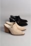 Seç 8039 Genuine Leather Heel Western Slippers (Heel Height: 9 cm) Black Suede - 7