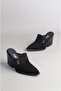 Seç 8039 Genuine Leather Heel Western Slippers (Heel Height: 9 cm) Black Suede