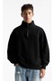    Oversize Half Zip Collar Basic Sweatshirt - Black - 6