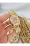 Retro Vintage Square Roman Numeral Gold Inside Pink Women's Wristwatch - 6