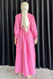 Pink Baby Collar Front Button Detailed Pleated Belted Hijab Dress - 4