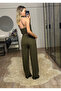 Emily Khaki Bamboo Linen Asymmetric Halter Neckline Blouse Pants Suit - 3