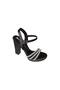 Yazkiş Women's Black Silver Satin 3-Stripes Stone 10cm Thick Heel 2cm Platform Heel Evening Dress Shoes