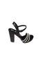 Yazkiş Women's Black Silver Satin 3-Stripes Stone 10cm Thick Heel 2cm Platform Heel Evening Dress Shoes - 2