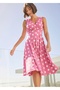 Women's Plus Size Pink Score Patterned Wrapped Back Waist Rubber Detailed Dress 65N19620