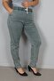 Large Size Washed Stone High Waist Jeans - 6