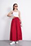 Long Double Pocket Elastic Waist Poplin Anti-Sweat Fabric Flared Skirt Length (90) cm - 7