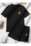 Teddy Bear Pattern T-Shirt Shorts - Black Shorts T-Shirt Top and Bottom Set Printed Crew Neck