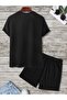 Anchor Pattern Logo T-Shirt Shorts - Black Shorts T-Shirt Top and Bottom Set Printed Crew Neck - 2