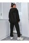 Happiness Lower Upper Tracksuit Set - Black Printed Oversize Rubber Leg Hoodie - 2